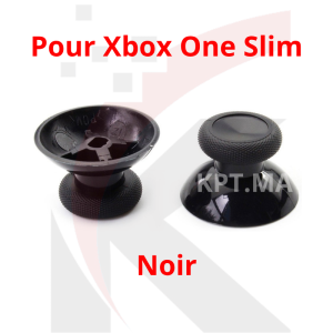 Paire de boutons capuchons de remplacement noirs pour sticks analogiques de manette Xbox One Slim avec vue de face et dessous