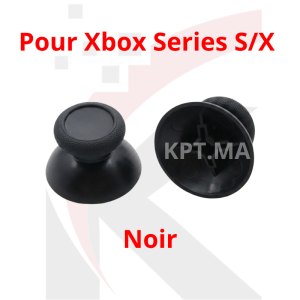 Paire de boutons capuchons de remplacement noirs pour sticks analogiques de manette Xbox Series X et S avec vue de face et dessous