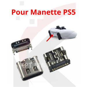 Connecteurs de charge USB-C femelles de rechange vus sous différents angles pour carte électronique de manette PS5