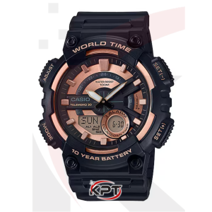 montre casio AEQ-110W ana-digi noir or rose face homme